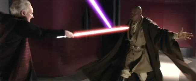 Palpatine affronte le Maitre Jedi Mace Windu en duel