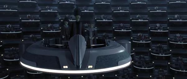 Lufa Danak, Lott Dod et Mik Regrap au Sénat Galactique.