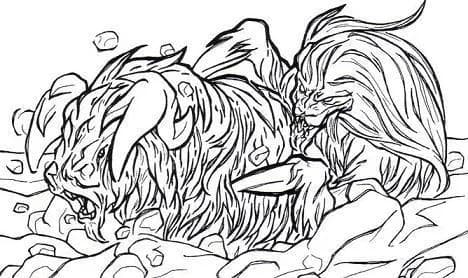 Modrol des Glaces attaquant un Q'lk des Neiges