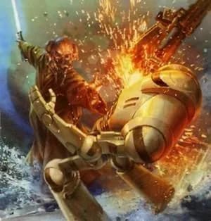 Plo Koon affrontant un Droïde de Combat des Neiges.