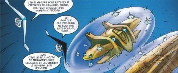 Skywalker et Tano prennent la direction du navire Séparatiste.  