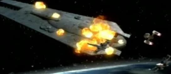 Le Doomgiver explosant en orbite de Yavin IV.
