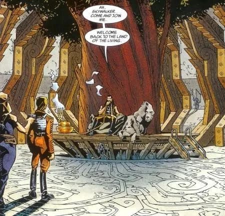 Luke, escorté par Mara Jade, rencontre Talon Karrde