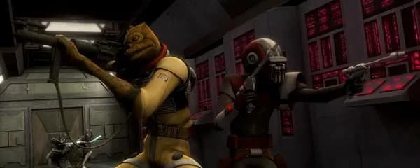 Bossk armé de son Lance-Grenades Micro Relby-v10 pendant la Guerre des Clones. 