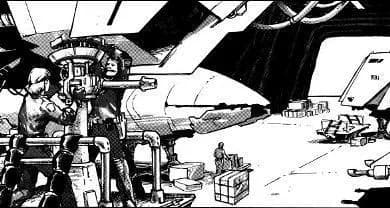 Le hangar du spatioport de la base de Virmeude