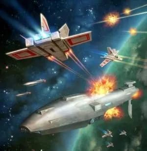 Escadron de XG-1 attaquant un Croiseur Dauntless