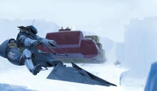 Fig 1 : QL-2a précédé par un speeder bike 22-B Nightfalcon sur Naalol