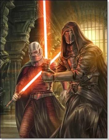 Revan et Malak, armés de leurs sabres Sith