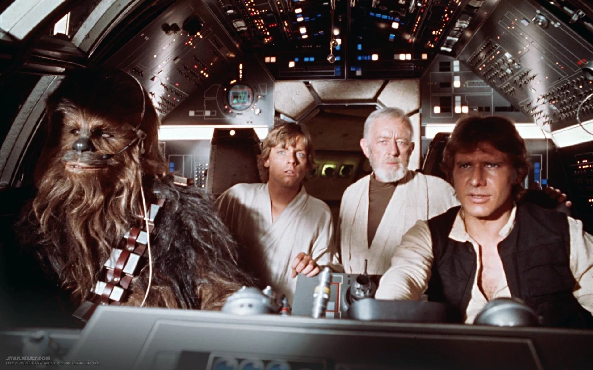Chewbacca, Han, Luke et Obi-Wan Kenobi découvrent les restes d'Alderaan