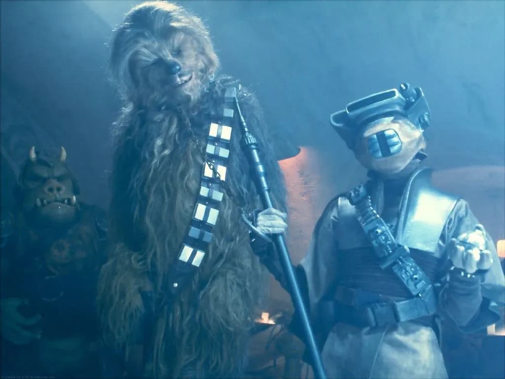 Chewbacca et Leia jouent le jeu pour infiltrer le Palais de Jabba