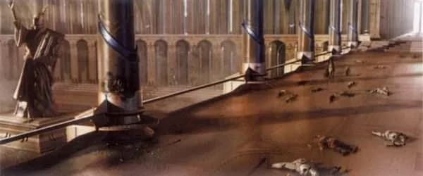 Les cadavres de clones et de Jedi jonchent la Chambre des Milles Fontaines.