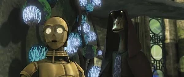 C-3PO et le « Maître Jedi » Jar Jar Binks. 