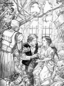 Han Solo et son épouse, Leia, dans les décombres du Sénat sur Coruscant