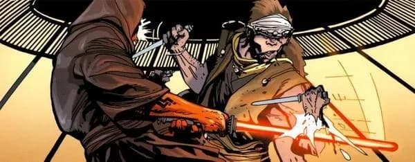 Le Codru-Ji Rikkar-Du face à l'Assassin Sith Darth Kruhl.