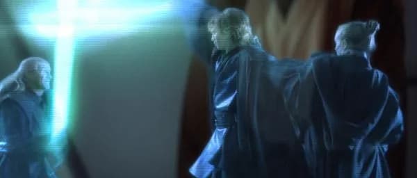 Darth Vader affronte Cin Drallig tout en étranglant Bene.