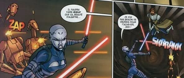 Enième duel entre le Maître Jedi Obi-Wan Kenobi et la Dark Acolyte Asajj Ventress. 