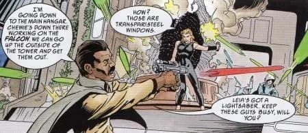 Lando et Mara tente de repousser les agents impériaux