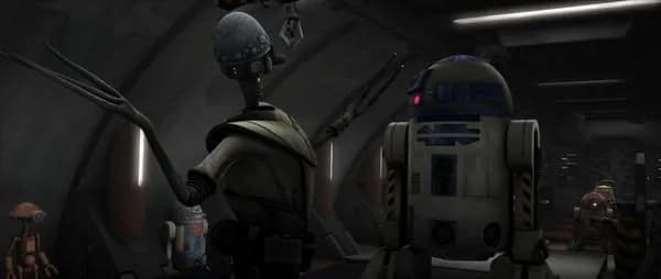 Le Docteur Gubacher et l'astromech R2-D2.