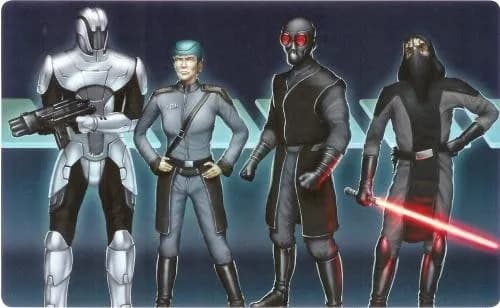 De gauche à droite: Soldat Sith, Officier Sith, Assassin Sith, Apprenti Sith