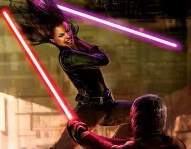 Jaina Solo, Sabre des Jedi, affronte le Sith Darth Caedus