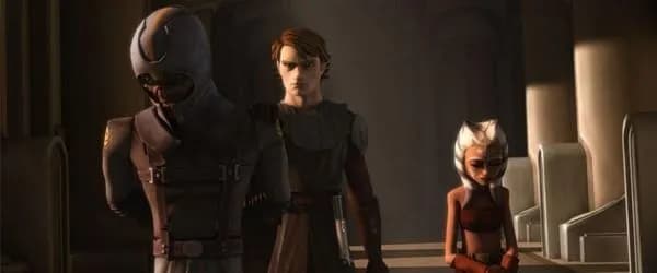 Car Affa dans un couloir du Temple Jedi en compagnie d'Anakin et d'Ahsoka. 