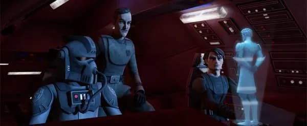 Un Pilote Furtif aux côtés du Général Skywalker et de l'Amiral Yularen.