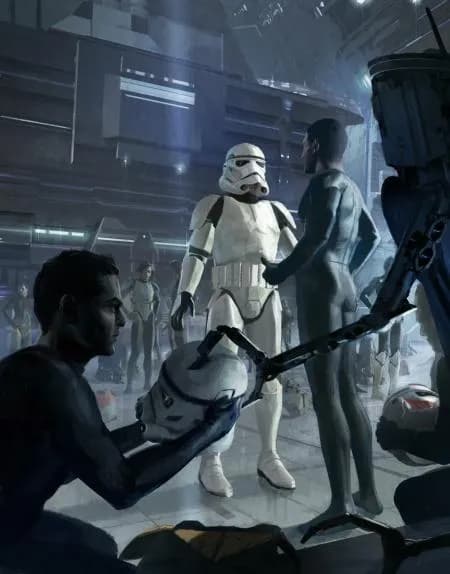 Soldats clones recevant leurs armures de Stormtroopers