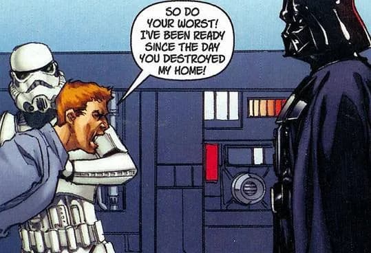 Garil Dox face à Darth Vader.