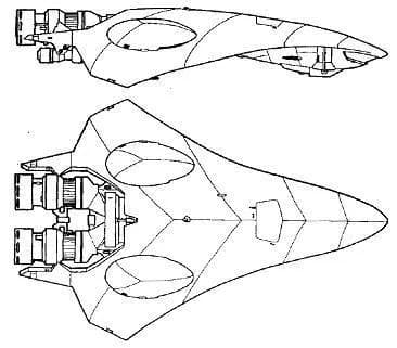 Fig. 1 : Yacht Baudo. Vues de profil et de dessus.